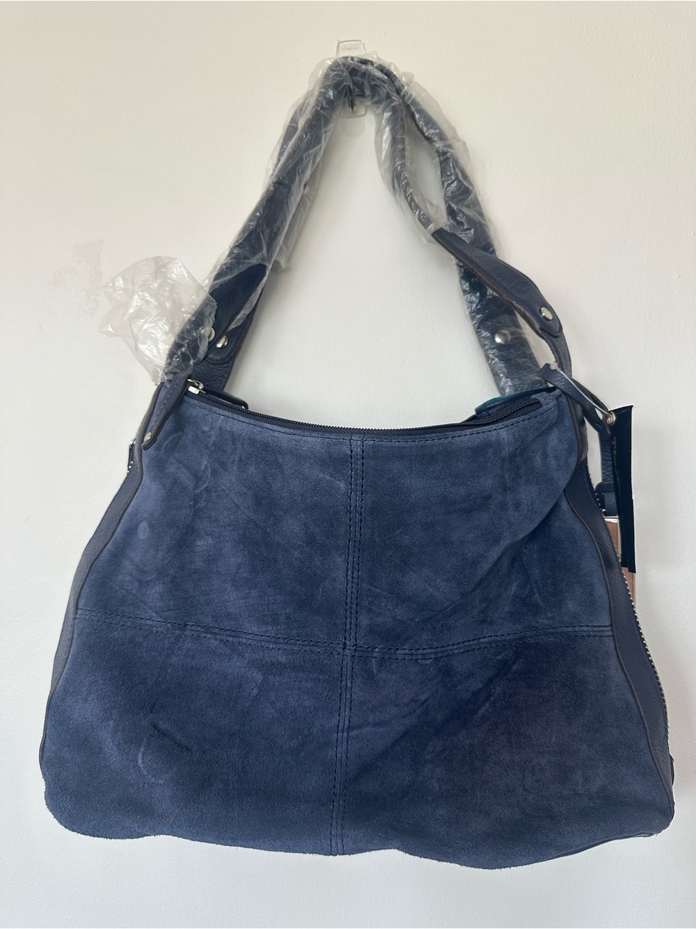 NWT Tignanello Navy Suede & Leather Hobo Bag Shoulder Purse Genuine Leather